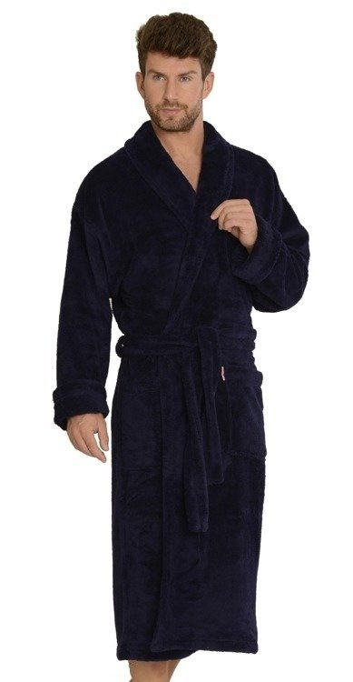811 De Lafense férfi plüss fürdőköpeny - tengerészkék