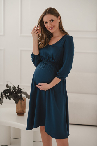 Lovely Dress Midi kismama és szoptatós ruha Milk&Love- sötétkék, 100% viszkóz, 3/4 ujjú | Style & Comfort