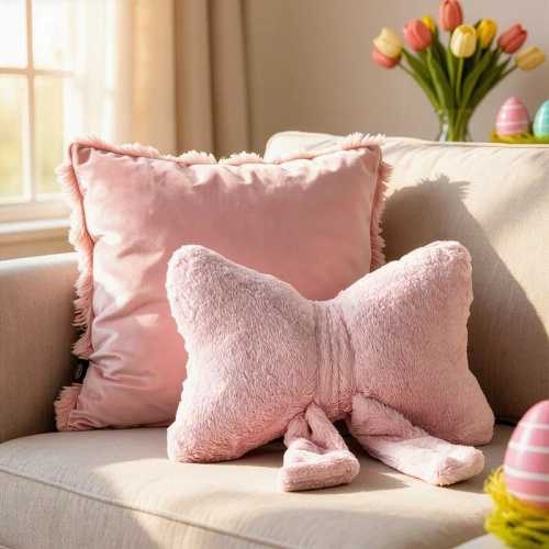 Eurofirany Wiosna 135 – dekoratív párna 37x10x30 masnival pink