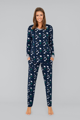 Ava Női hosszú ujjú pizsama és nadrág Italian Fashion - tengerészkék mintás