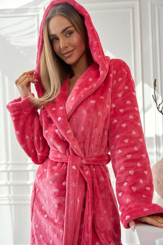 Női fürdőköpeny 2551 Amira L&L málna - hosszú, kapucnival | Elegáns és kényelmes