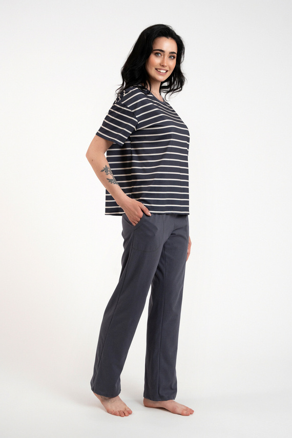 Betty Női pizsama rövid ujjú, hosszú nadrágos olasz divat - grafit/grafit nyomtatás