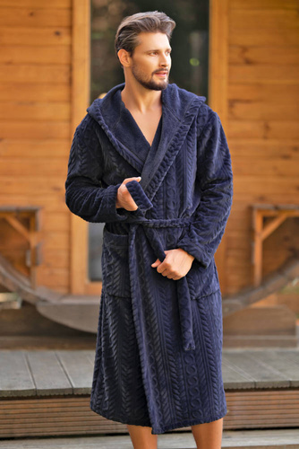 Zygmunt Férfi fürdőköpeny kapucnival Italian Fashion - tengerészkék