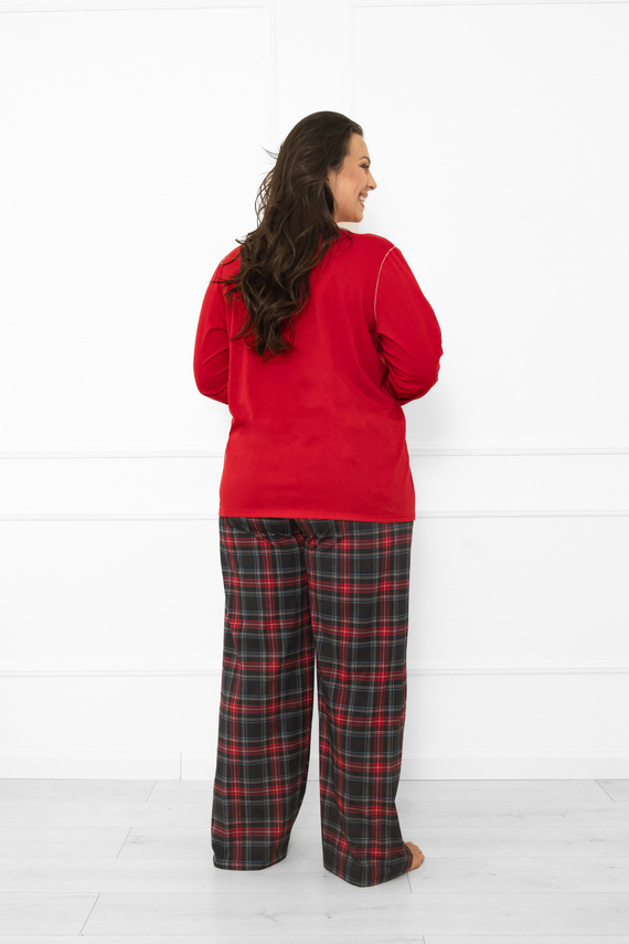 Italian Fashion női pizsama piros színben - pamut, hosszú ujjú és nadrág, kockás