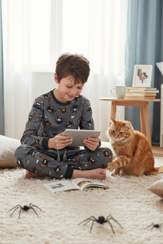 Fiú pizsama Cornette Bat 2 264/182, 263/182 szürke - pamut, hosszú ujjú, denevér mintás