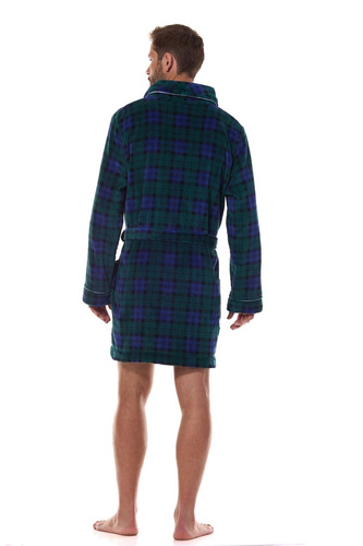 2456 BJ Férfi fürdőköpeny L&L tengerészkék - puha, kockás gallérral