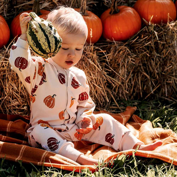 Eevi Halloween babapizsama - ekrü, tök, láb nélküli, pamut, pamut
