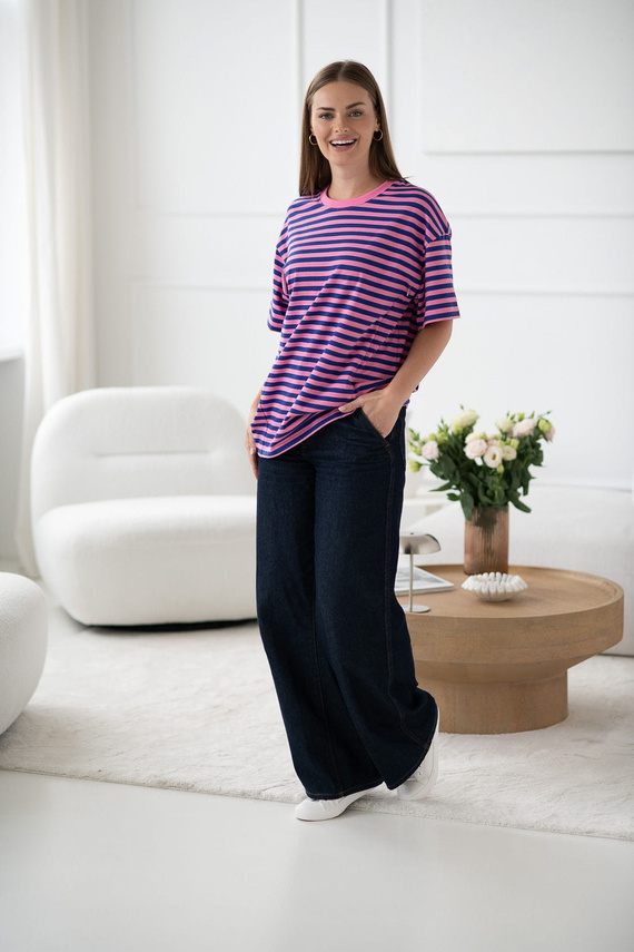 Mamahood Milk&Love rózsaszín és kék csíkos kismama és szoptatós póló - kényelmes és stílusos