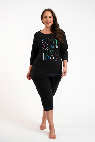 Olza Női pizsama 3/4 ujjú, 3/4 nadrágos olasz divat - fekete