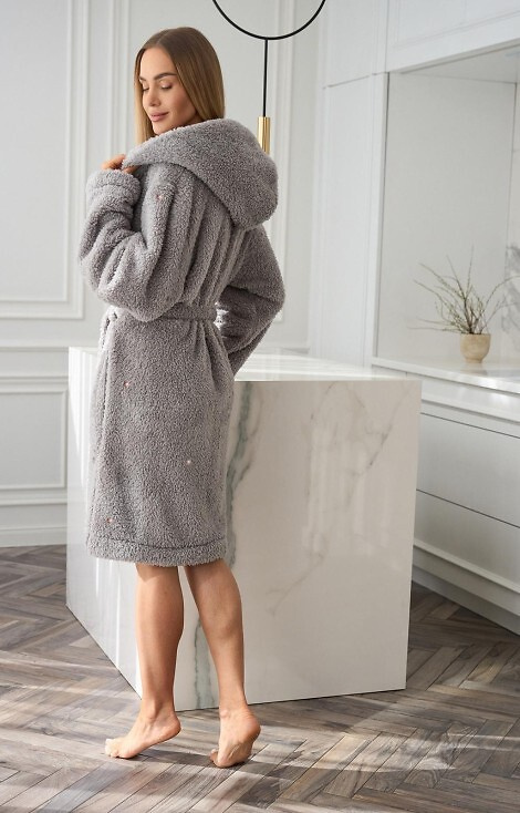 2559 Liv L&L női fürdőköpeny kapucnival, szürke - rövid és kényelmes