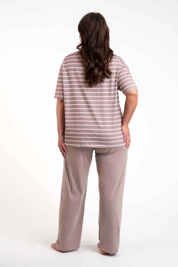 Betty Női rövid ujjú pizsama, hosszú nadrág Olasz divat - cappuccino/print cappuccino