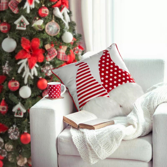 Chp 152 Eurofirany karácsonyi párnahuzat - fehér, piros törpékkel, dekoratív