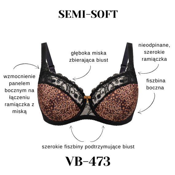 Vena VB-473 fekete–fahéj – stabil K15 melltartó közepes és nagy mellre