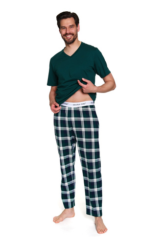 Doctor Nap 7368 - Férfi pamut pizsama V-nyakú pólóval | 100% pamut, polírozott - smaragdzöld