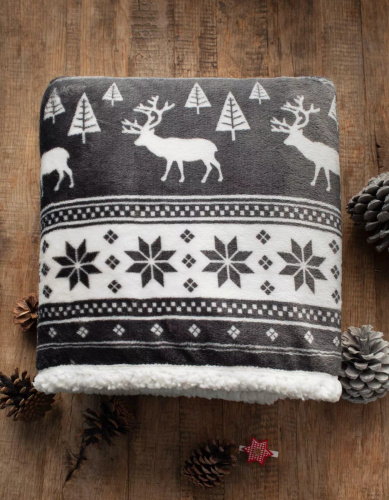 SACO karácsonyi takaró hamu - puha és meleg rénszarvasokkal és karácsonyfákkal díszes zsákban