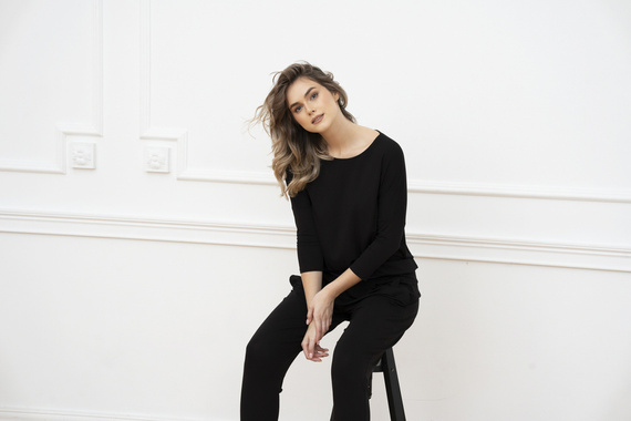 Stílus Női 3/4 ujjú szett, hossza.olasz divatnadrág fekete