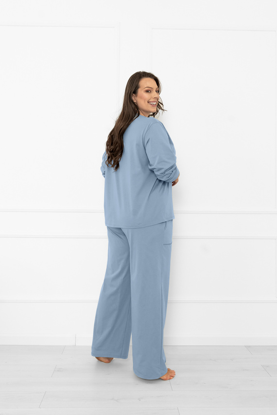 Női pizsama Ksara Italian Fashion - pamut, hosszú ujjú és zsebes nadrág - acél