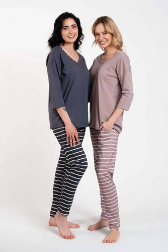 Betty Női pizsama 3/4 ujjú, hosszú nadrágos olasz divat - grafit/grafit nyomtatás