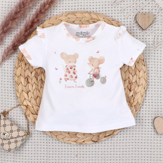 Nini Little Mouse babapóló organikus pamut rövid ujj nyomott minta lány