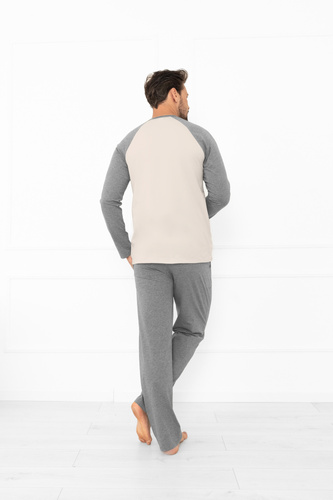 Alexander Férfi pizsama Olasz divat bézs - pamut, hosszú. ujj és nadrág