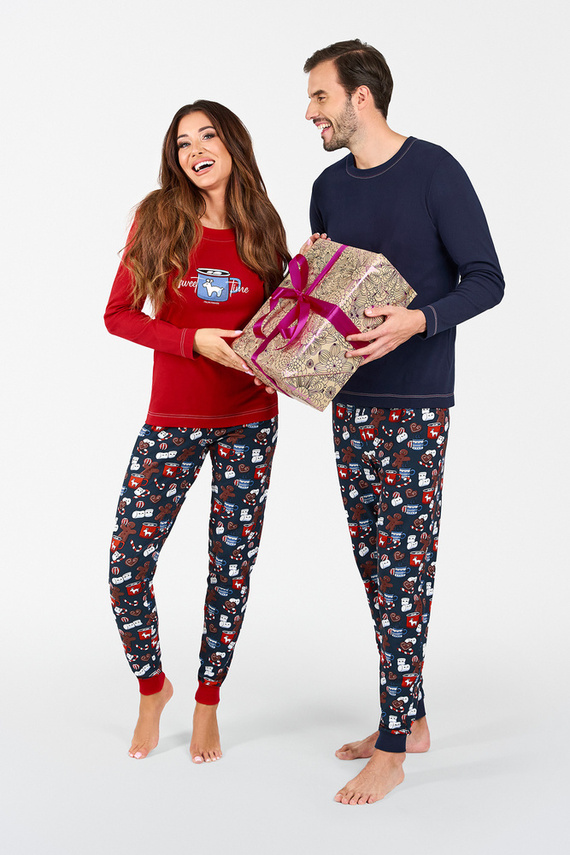 Makala Női hosszú ujjú pizsama és hosszú nadrág Italian Fashion - piros/print