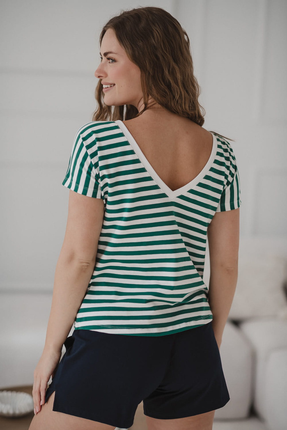 Two Ways Terhesség és szoptatás blúz | Rövid ujjú, kényelmes Milk&Love zöld és fehér csíkos, rövid ujjú