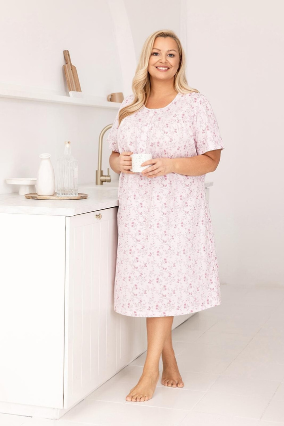 Női hálóing 018 Regina pink- 100% prémium pamut, gombok, gyűrött nyak, kényelmes alvás minden éjjel