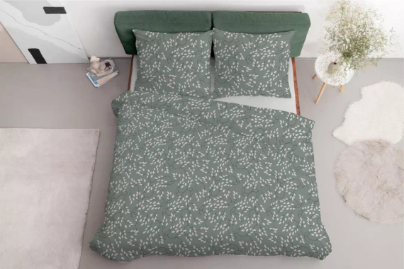 5217 A Pościel satynowa  liście drobne Detexpol szałwiowy