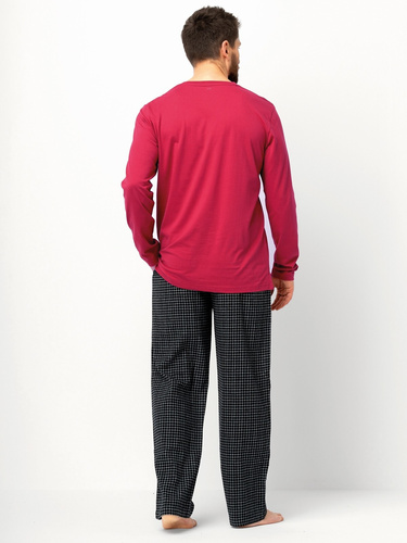 Férfi pizsama MNS 471 Key maroon - hosszú ujjú, pamut flanel nadrág