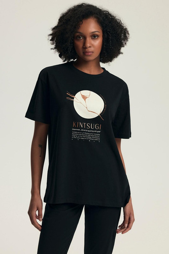 Női pizsama 43728 Dairoku fekete - pamut, rövid ujjú, halásznadrág