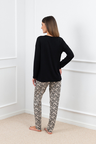 Birma Női pizsama hosszú ujjú, hosszú nadrágos olasz divat - fekete