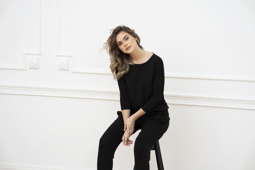 Stílus Női 3/4 ujjú szett, hossza.olasz divatnadrág fekete