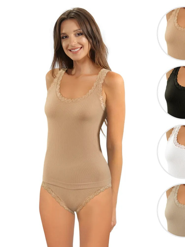 Sesto Senso 6109 női top csipkével varrás nélküli rugalmas kényelmes beige