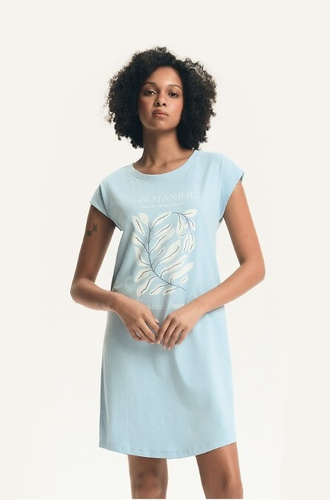 Női hálóing 45183 Estes kék , pamut, rövid ujjú, félig kerek nyakkivágás, bő szabás, laza szabás