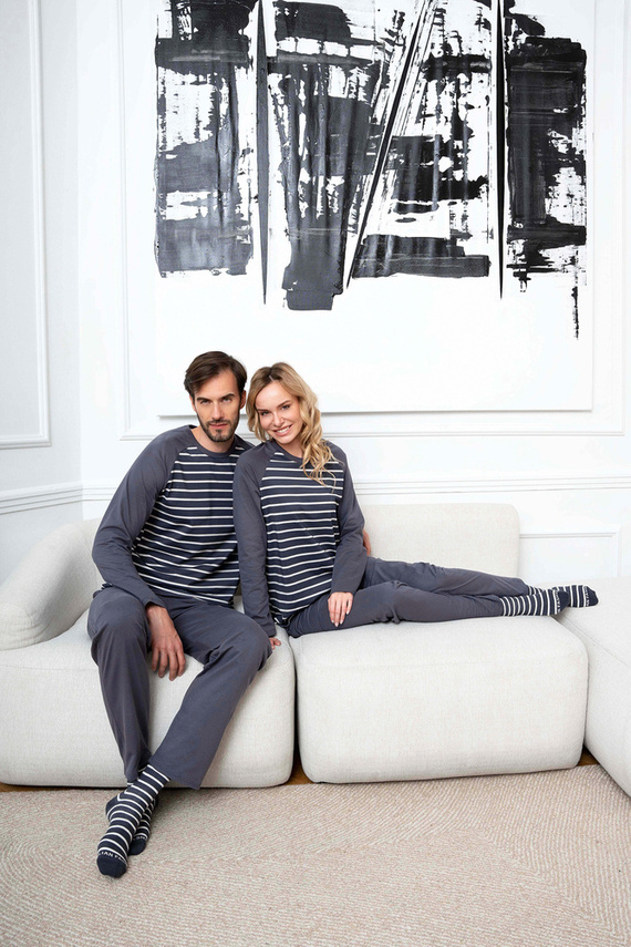 Oda Női pizsama hosszú ujjú, hosszú nadrágos olasz divat - grafit/grafit nyomtatás