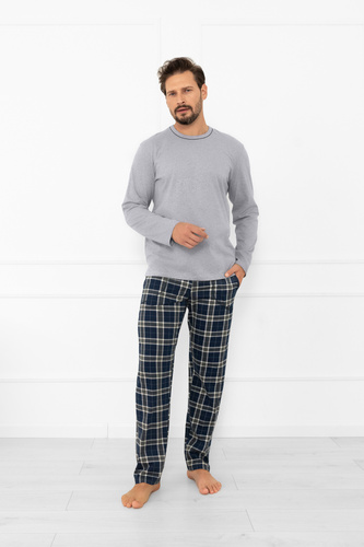 Férfi pizsama Andreas - hosszú ujjú, hosszú nadrág, pamut olasz divat - melange/print