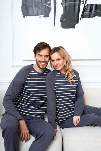 Lars Férfi hosszú ujjú pizsama, hosszú nadrág Olasz divat - grafit/grafit nyomtatás