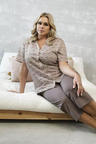 Ramira Női pizsama rövid ujjú és 3/4-es nadrág olasz divat - print/cappucino