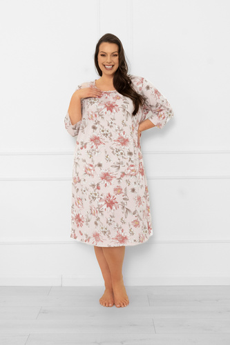 Női hálóing Betula - pamut, 3/4 ujjú, virágos motívumos Olasz divat