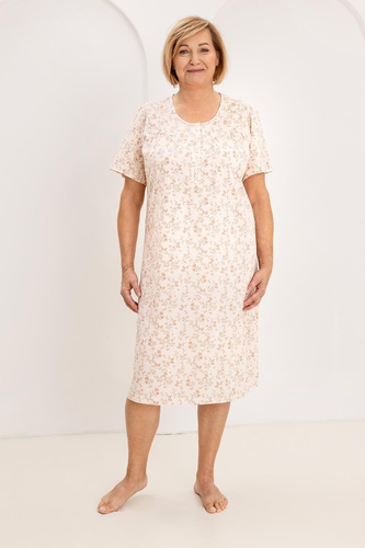 Női hálóing 018 Regina barack- 100% prémium pamut, gombok, gyűrött nyak, kényelmes alvás minden éjjel