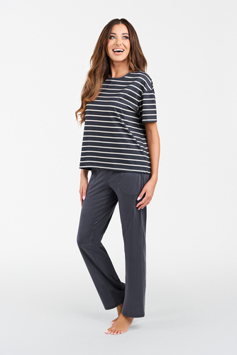 Betty Női pizsama rövid ujjú, hosszú nadrágos olasz divat - grafit/grafit nyomtatás