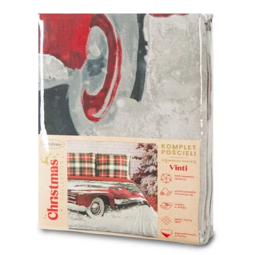 Vinti Eurofirany karácsonyi ágynemű - piros kockás, autó motívummal, 100% pamut