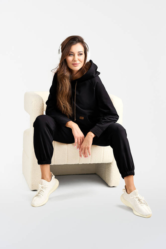 Viva Női divatos kapucnis pulóver - fekete