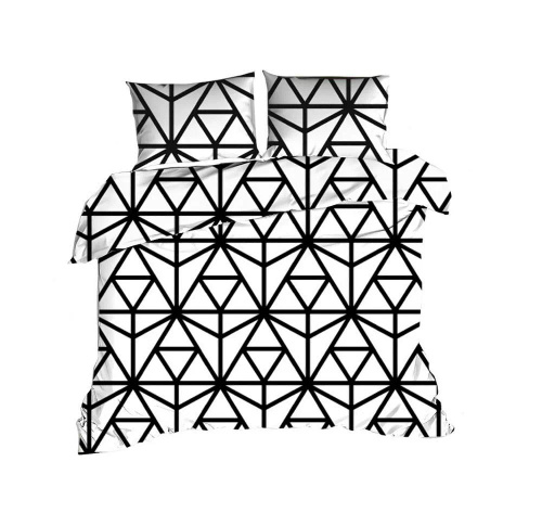1427N Klasszikus pamut ágynemű E24 Extrapościel fehér háromszögek fekete- 100% pamut, tartós, színes, 2 darabos szett