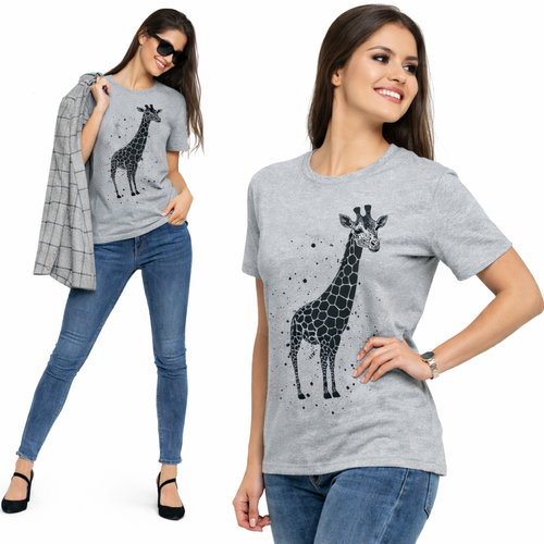 BD1700-008 Moraj női rövid ujjú blúz - szürke, zsiráf