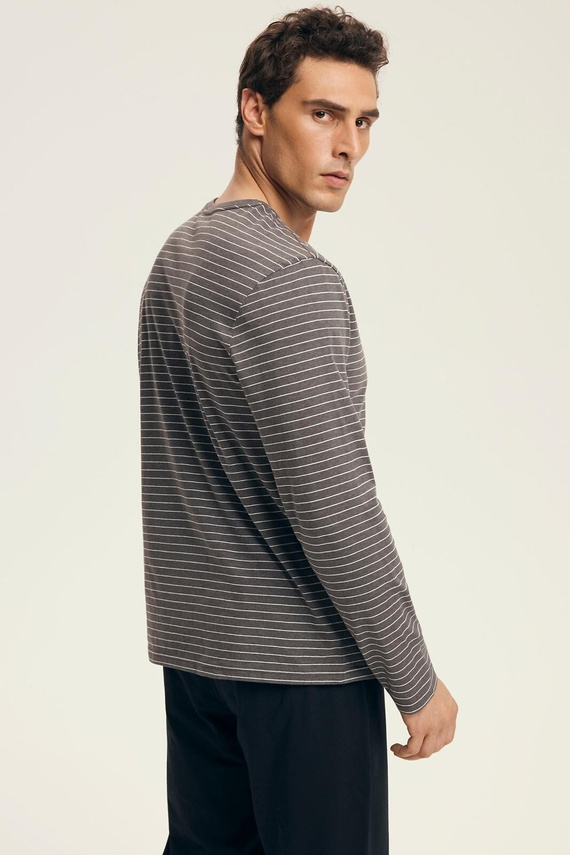 Férfi prémium 43455 New Henderson szürke pizsama - pamut, hosszú ujjú, elegáns csomagolásban