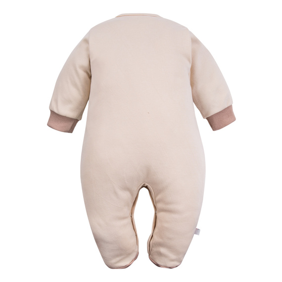 Beary Cool Eevi baba pizsama - ekrü, pamut, mackó hímzéssel, lábakkal