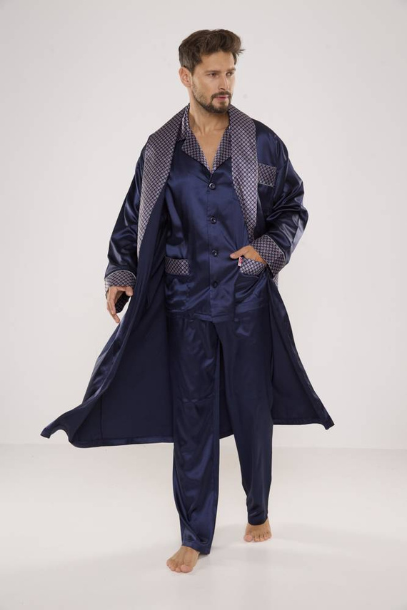 939 Férfi szatén pizsama - tengerészkék