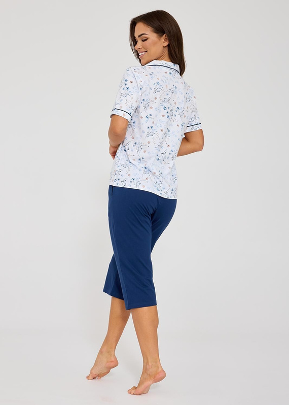 Cornette Yvonne 347/347 női pamut pizsama gombos virágos 3/4 nadrág