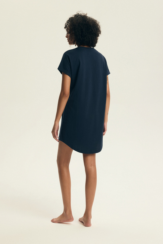 Női hálóing 45183 Estes kék , pamut, rövid ujjú, félig kerek nyakkivágás, bő szabás, laza szabás